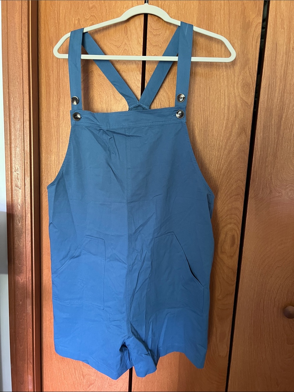 Cupshe Slate Blue Overall Romper with Cross-Back Straps